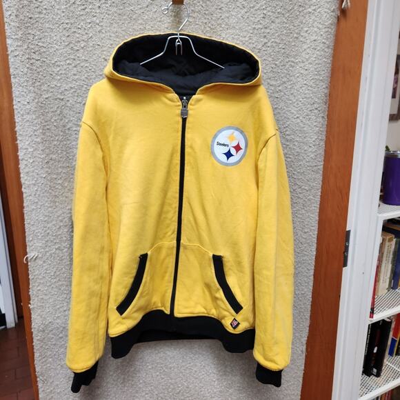 Pittsburgh Steelers Reversible NFL Logo Yellow Black Sweatshirt Jacket Men's S - Picture 2 of 11